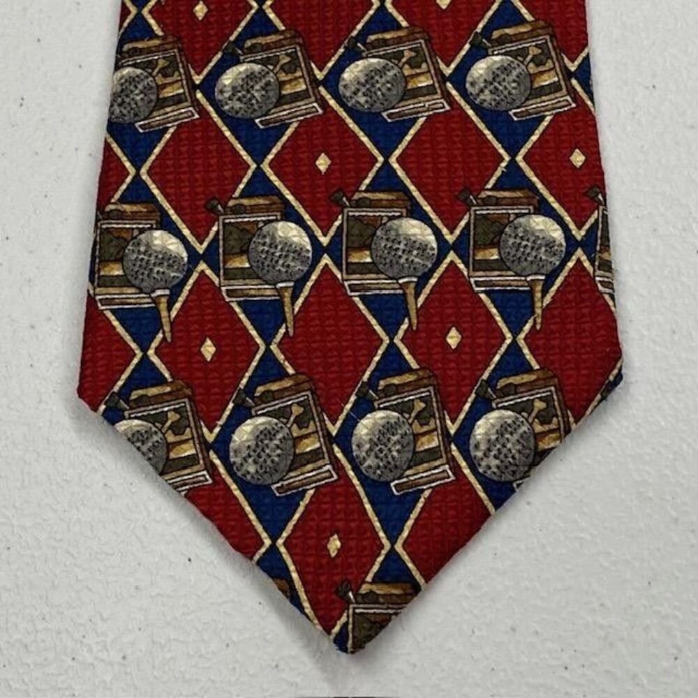 Vintage Evan Picone Sport Golf Tie 100% Silk Made USA Balls Clubs 4" Wide